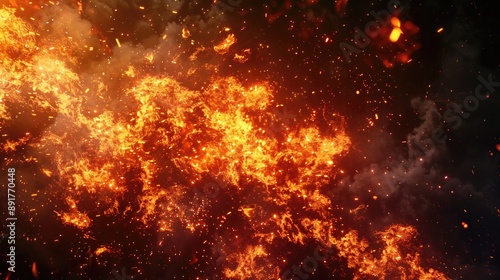 A Fiery Blaze With Sparkling Embers Against a Dark Sky