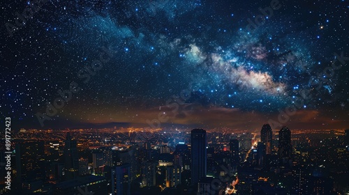 Wallpaper Mural A starry sky over a bustling city, shows the contrast between nature and urban life. Torontodigital.ca