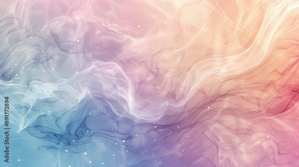 Fototapeta premium Soft pastel watercolor paints flow and blend creating a dreamy, ethereal abstract design