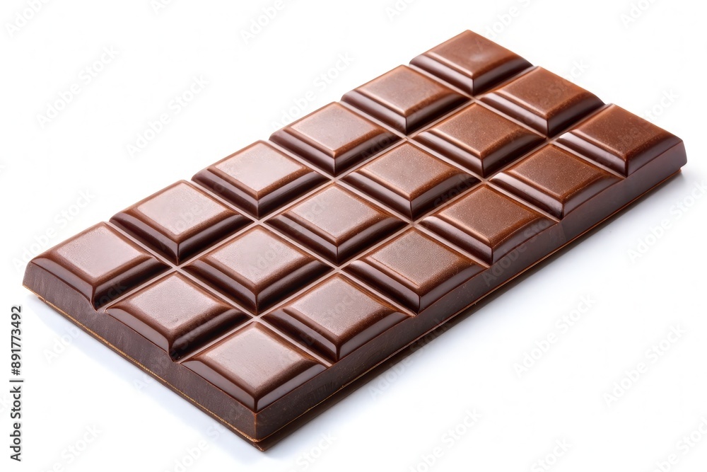 A Single Chocolate Bar Resting On A White Surface. Generative AI A Single Chocolate Bar Resting On A White Surface. Generative AI