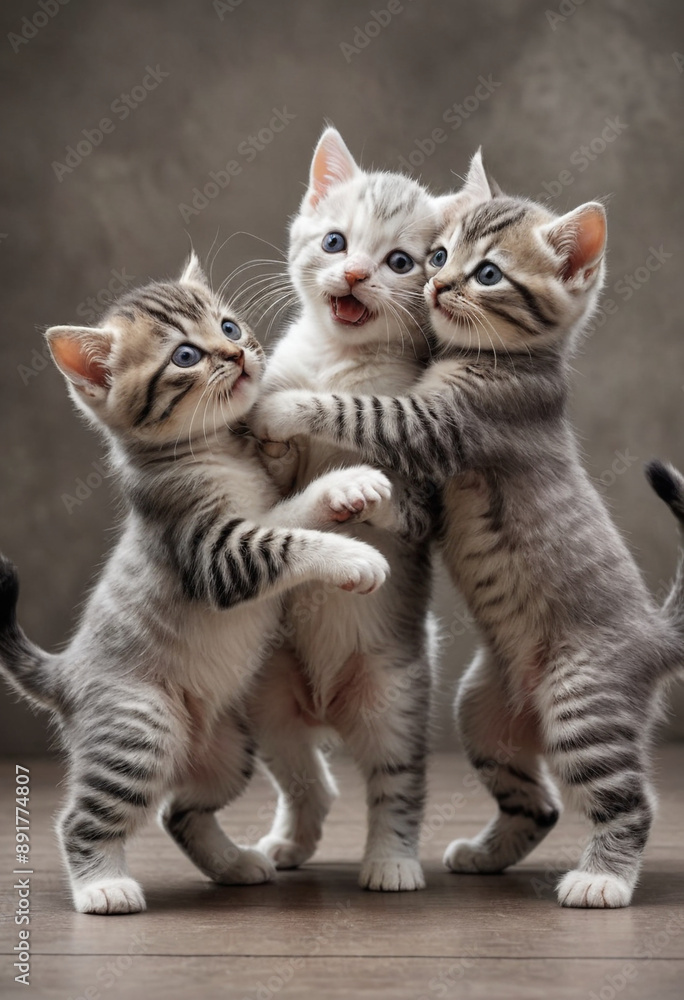 A playful group of kittens wrestling with each other. A playful group of kittens wrestling with each other.