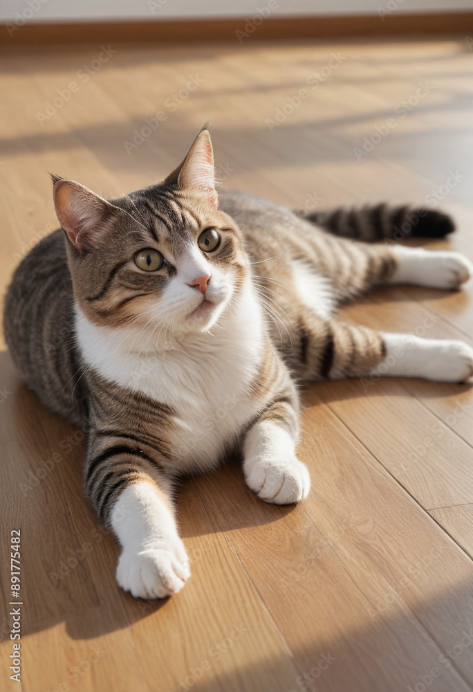 A cat stretched out luxuriously on a sunny spot on the floor. A cat stretched out luxuriously on a sunny spot on the floor.
