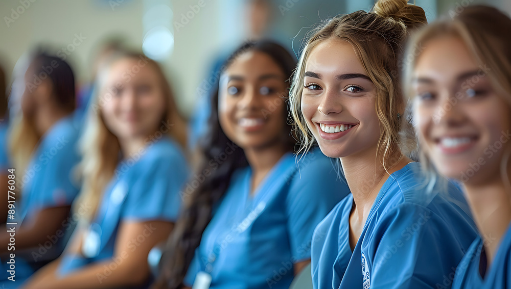 Obraz premium energetic Nurse Students in Blue Scrubs Engaged in a Class Session