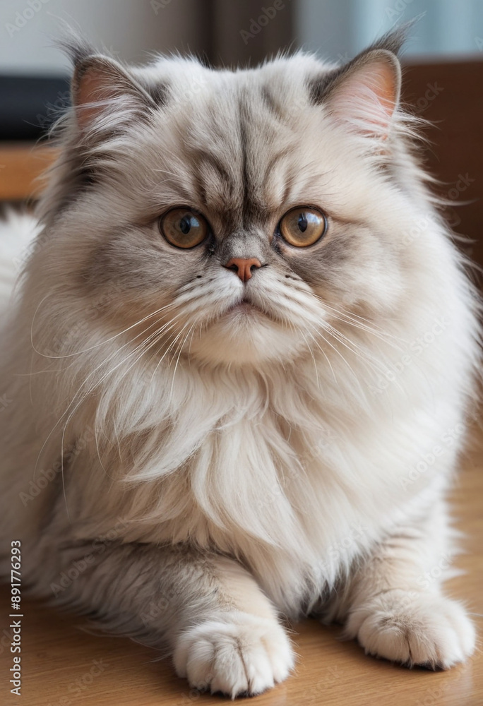 A fluffy Persian cat with a flattened face. A fluffy Persian cat with a flattened face.