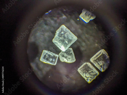 Foto Sugar Crystals Geometric Structure Examined Under Microscope Panel