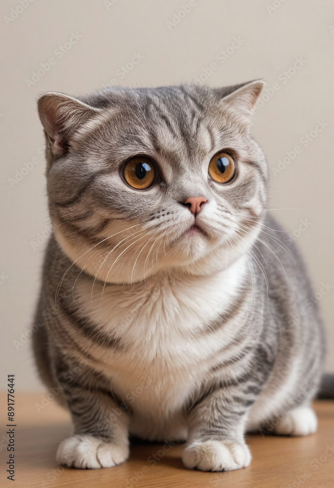 A curious Scottish Fold cat with folded ears. A curious Scottish Fold cat with folded ears.