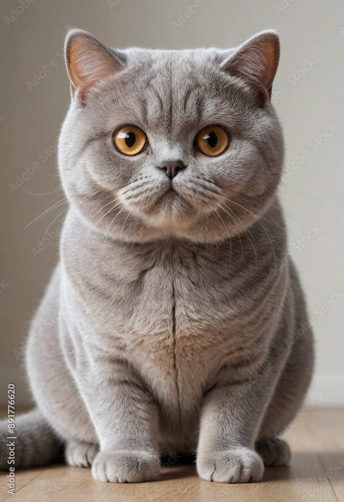 A cuddly British Shorthair cat with a round face. A cuddly British Shorthair cat with a round face.
