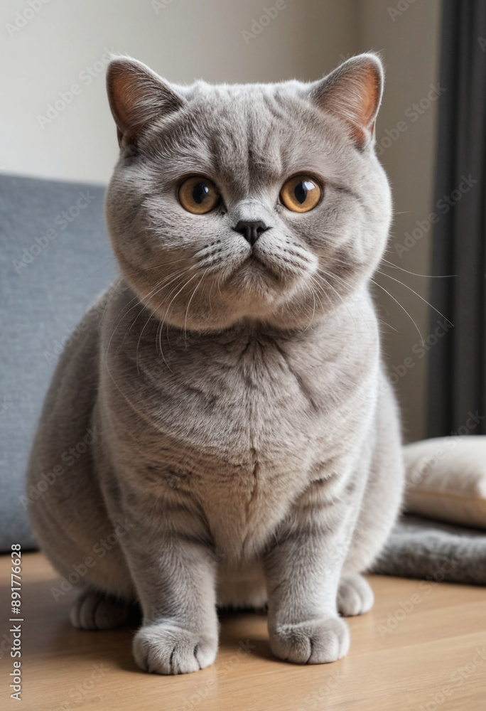 A cuddly British Shorthair cat with a round face. A cuddly British Shorthair cat with a round face.