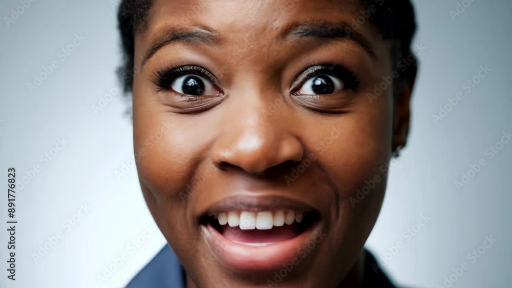 Surprised and Happy Black Woman on White Background Surprised and Happy Black Woman on White Background