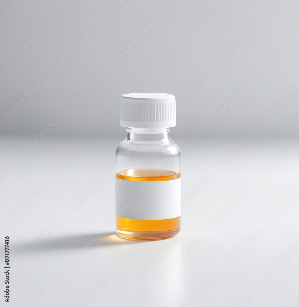 Glass bottle with medical liquid on a white background. Glass bottle with medical liquid on a white background.