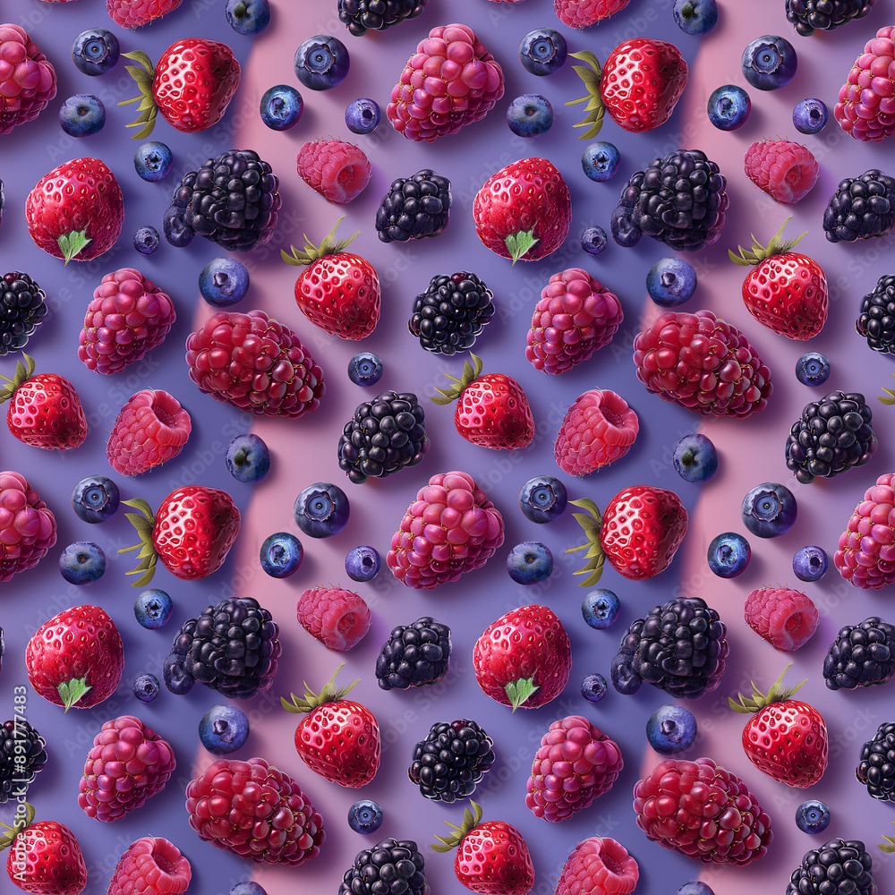 Colorful berries pattern on purple background Colorful berries pattern on purple background