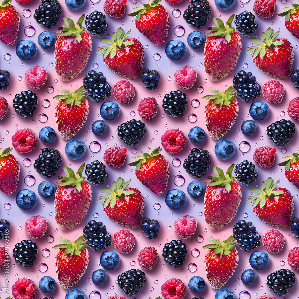 Colorful summer berry and blueberry pattern Colorful summer berry and blueberry pattern