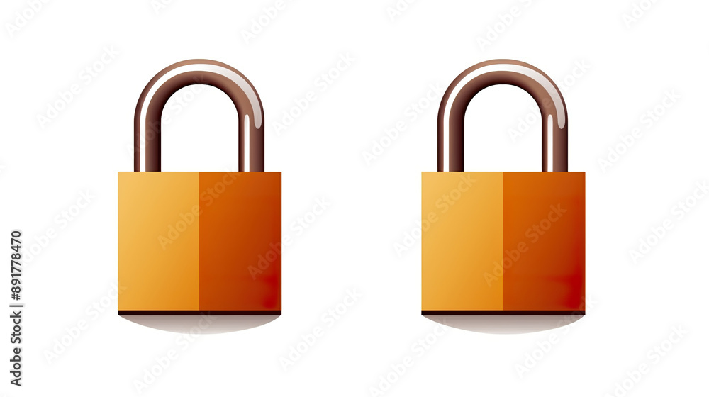 Isolated metal padlocks against a stark white background Isolated metal padlocks against a stark white background