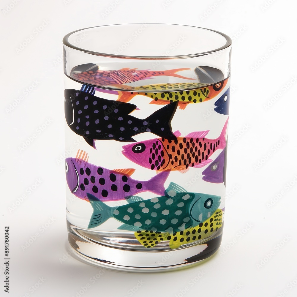 Fototapeta premium 15. Cute water glasses with exotic fish patterns, whimsical and vibrant, Water Glasses, Fish Designs