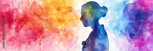 Panel kuchenny z motywem A watercolor painting of a female healthcare professional's silhouette, representing compassion, healing, care, hope, and strength.