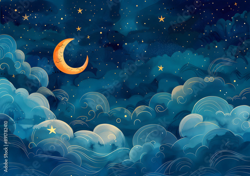 Dreamy Night Sky with Clouds