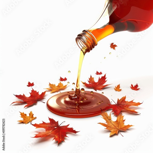 maple syrup pouring from a bottle photo