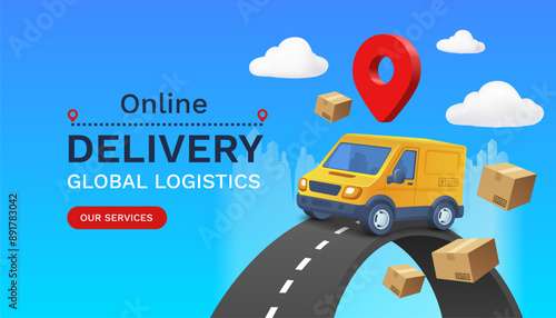 Online Delivery global logistics on mobile, delivery within the city. Vector illustration