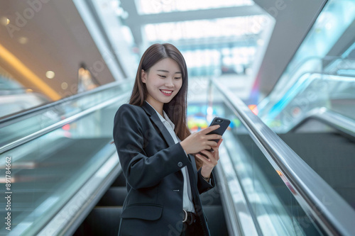 Free Download Smiling young asian businesswoman wearing suit standing on urban - GFXLoad