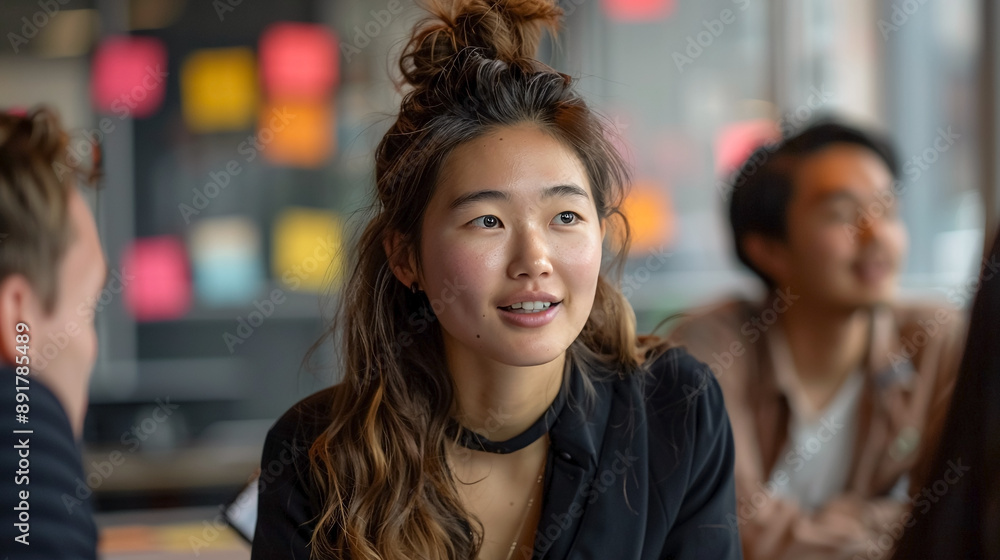 asian businesswoman talking and discussing work with team in office. Multiracial people are working in office. asian businesswoman talking and discussing work with team in office. Multiracial people are working in office.