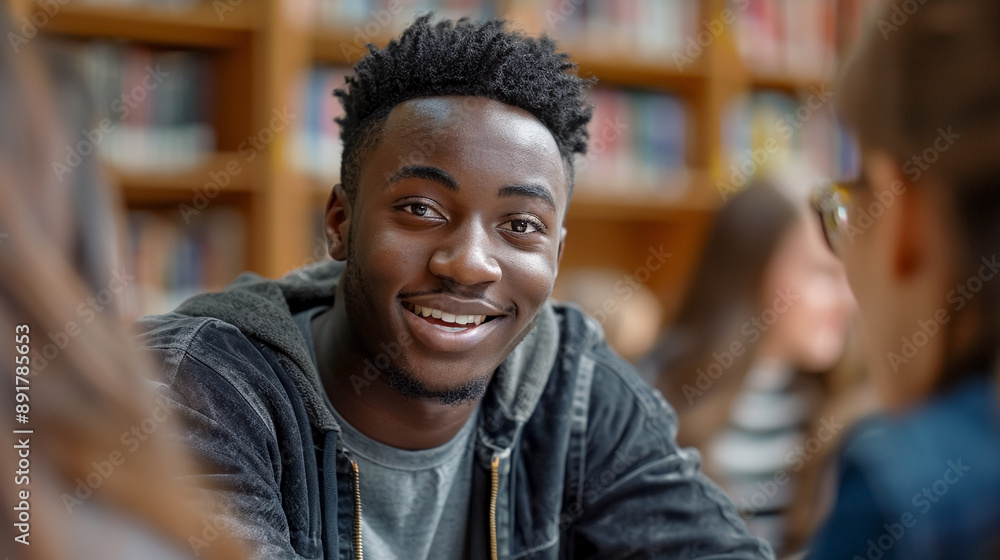 Portrait of group students African American guy talking in debate session in school, discussing topics, education. Portrait of group students African American guy talking in debate session in school, discussing topics, education.
