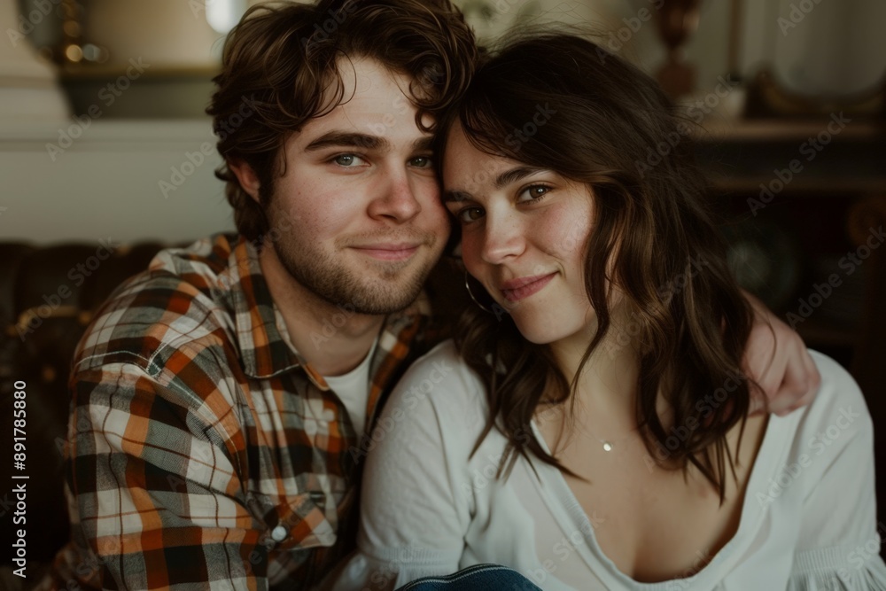 Happy Couple Snuggling on Couch Happy Couple Snuggling on Couch