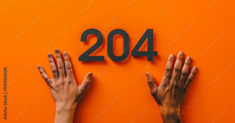 Obraz premium Hands on Orange Wall with Number 204