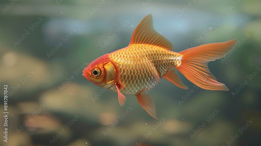 Fototapeta premium Vibrant Goldfish Swimming in Clear Water