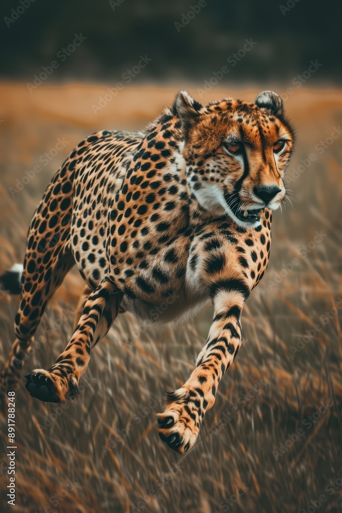 Naklejka premium a cheetah running in the grass