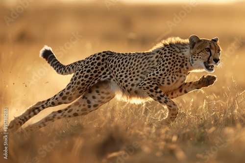a cheetah running through the grass