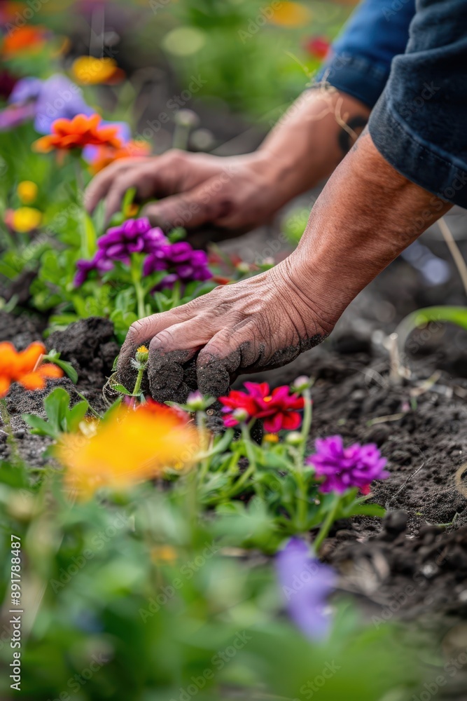 Fototapeta premium a person is picking flowers in the garden