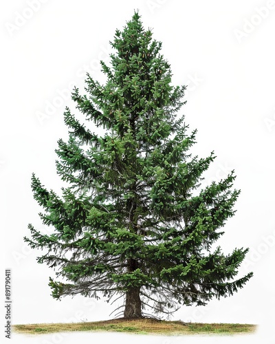 A single Sitka Spruce tree, isolated on a white backdrop