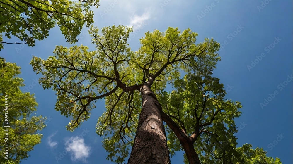 Fototapeta premium Looking up at the treetop and sky