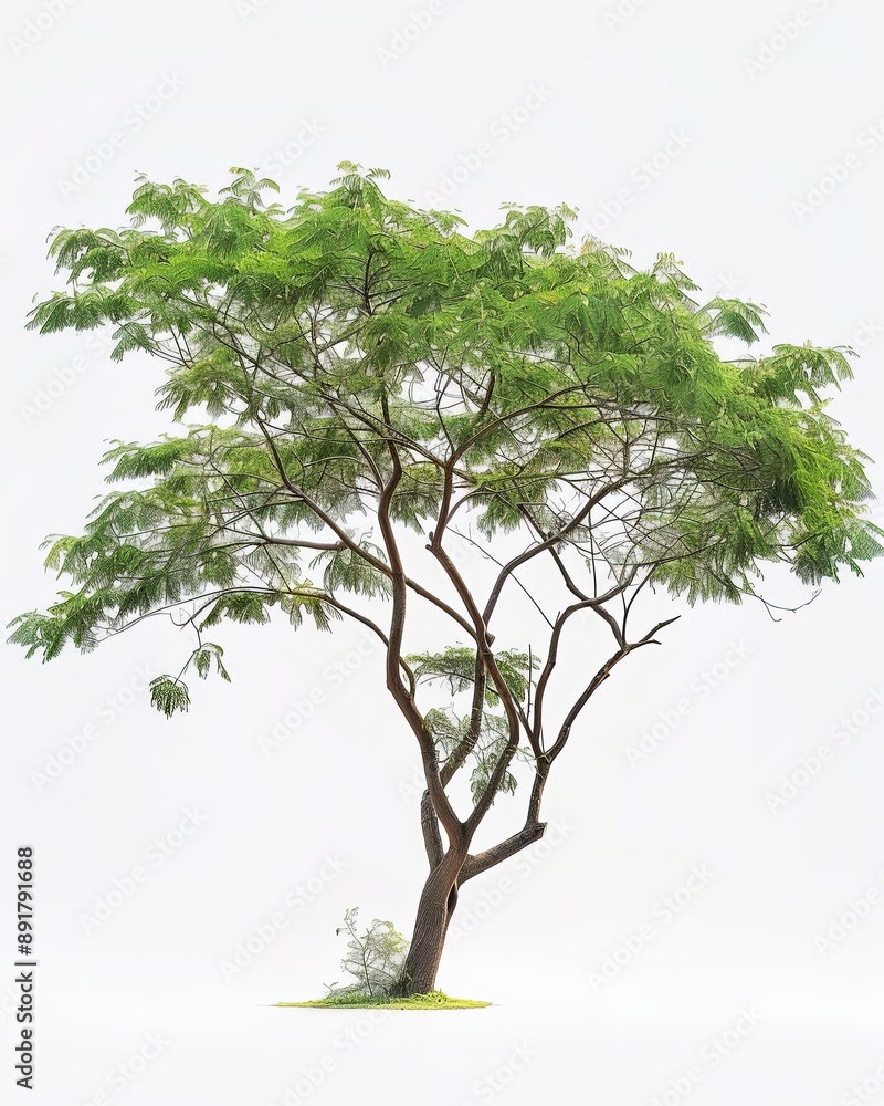 Obraz premium One Tzalam tree with green leaves against white