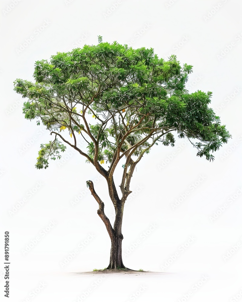 A Tzalam tree with thick trunk and green foliage stands alone on white A Tzalam tree with thick trunk and green foliage stands alone on white