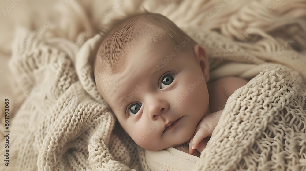 A baby is laying on a blanket with its head resting on a pillow A baby is laying on a blanket with its head resting on a pillow