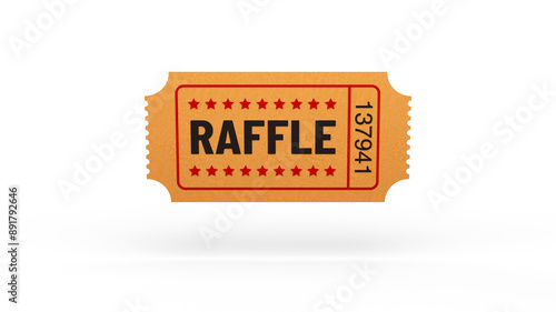 Raffle ticket yellow with red stars isolated on white background