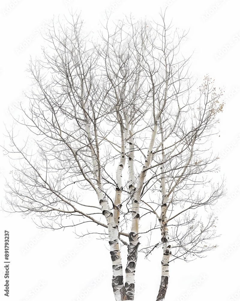 Silhouetted poplar trees with bare branches against a white backdrop Silhouetted poplar trees with bare branches against a white backdrop