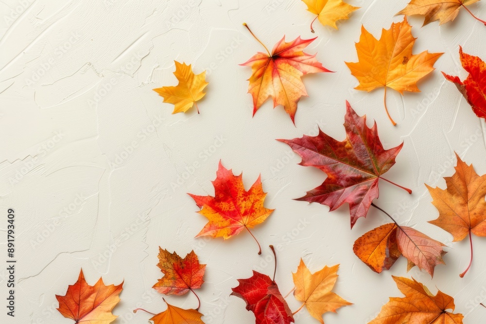 Colorful autumn maple leaves frame a cozy atmosphere on a white background, perfect for fall designs like cards or banners Colorful autumn maple leaves frame a cozy atmosphere on a white background, perfect for fall designs like cards or banners