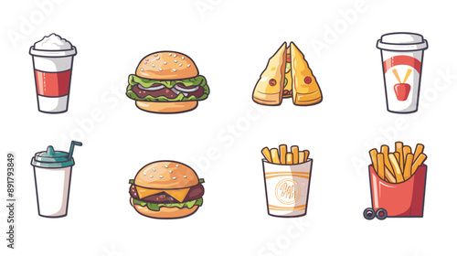 Fast food icons set. Cartoon illustration of 9 fast food icons for web