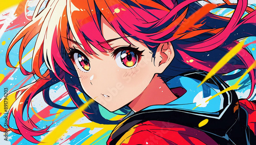 Charming enchanting anime female character fairy witch superhero supernatural person with fancy hair