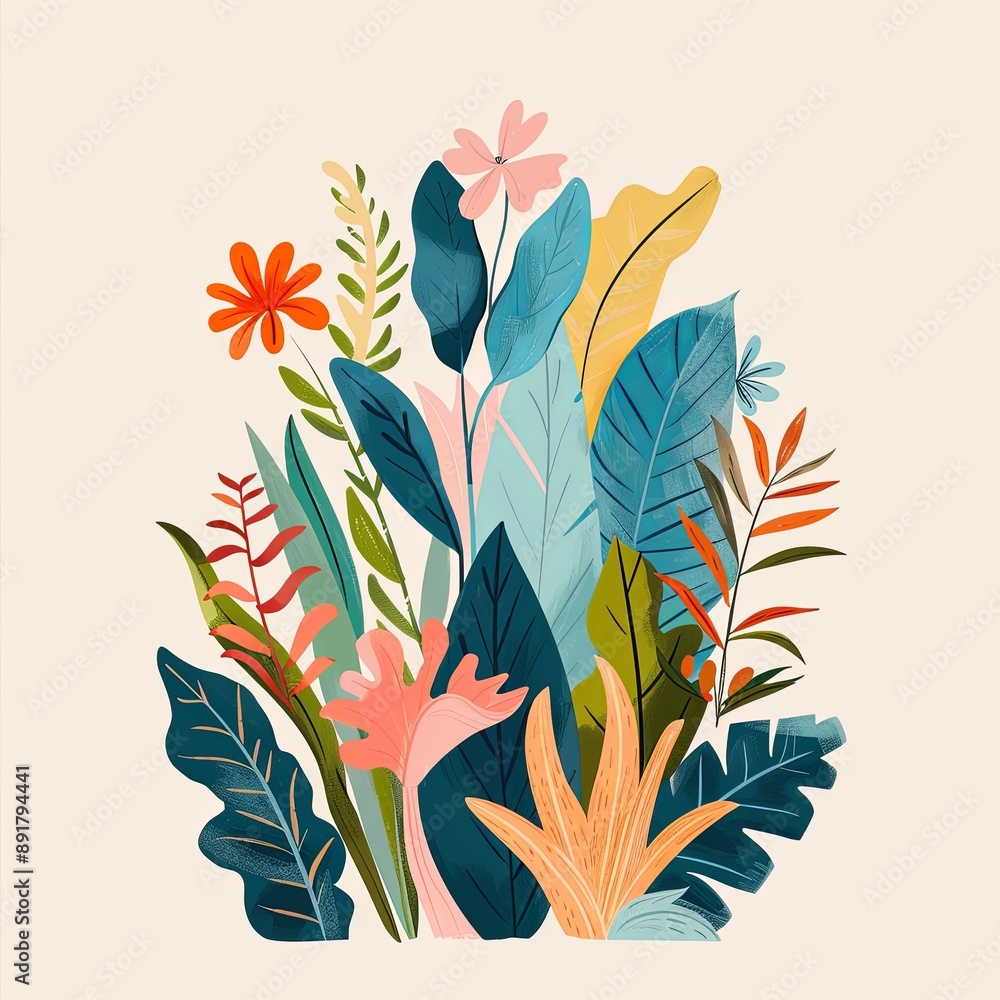 Colorful abstract painting of leaves. The painting is full of life and energy, combines bright and bold colors. Illustration in painted style for cover, card, interior design, brochure or presentation Colorful abstract painting of leaves. The painting is full of life and energy, combines bright and bold colors. Illustration in painted style for cover, card, interior design, brochure or presentation