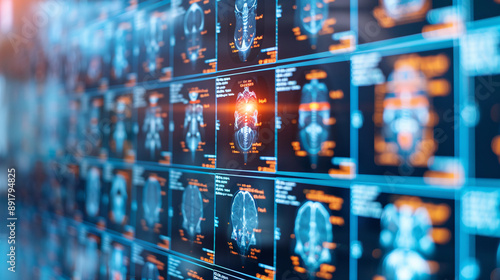 A series of images of the brain are displayed on a computer screen. The images are in different colors and sizes, and they appear to be related to each other in some way. Scene is one of curiosity