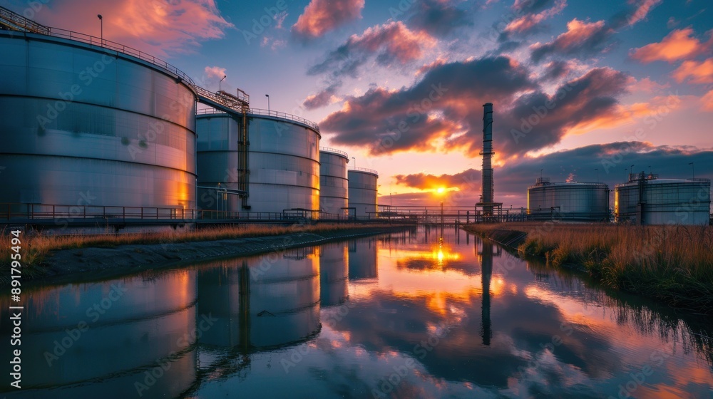 Obraz premium Industrial Sunset Reflection
