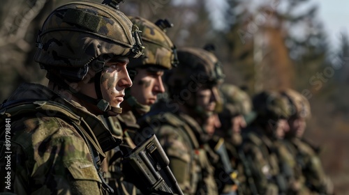 Soldiers in uniform standing in line.