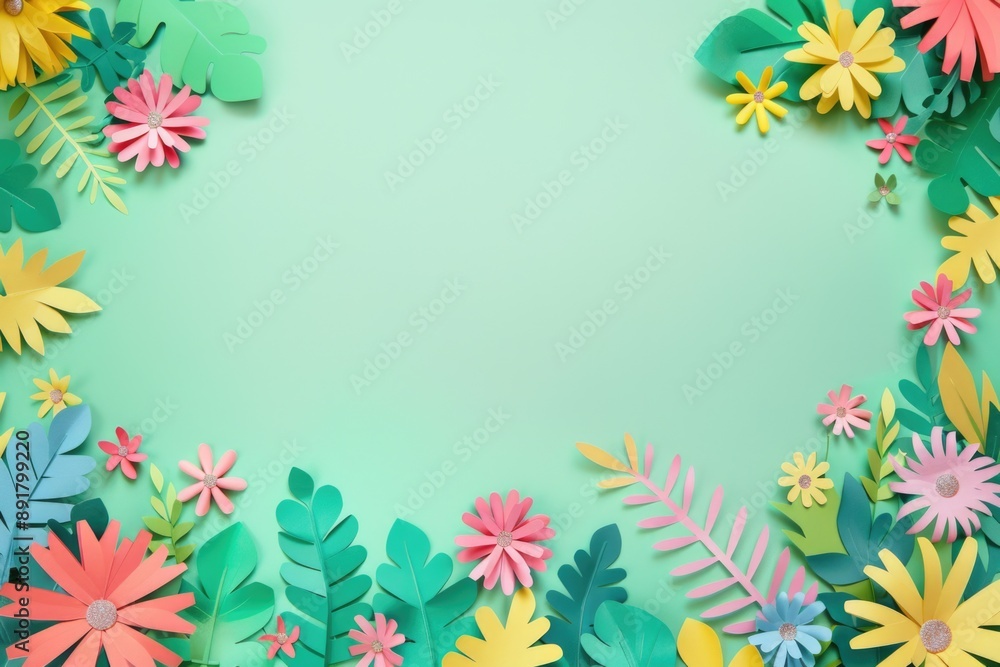 Vibrant Floral Background with Paper Cut Flowers - Perfect for Spring and Summer Designs Vibrant Floral Background with Paper Cut Flowers - Perfect for Spring and Summer Designs