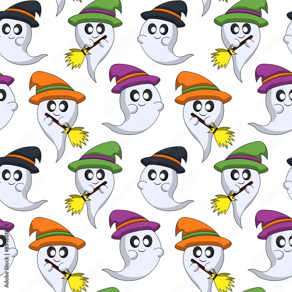 Seamless pattern with Cute cartoon Ghost Witch Seamless pattern with Cute cartoon Ghost Witch