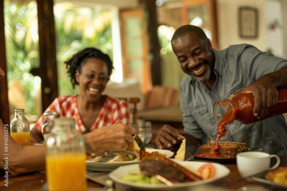 Joyful Family Sharing Meal at Dining Table Joyful Family Sharing Meal at Dining Table