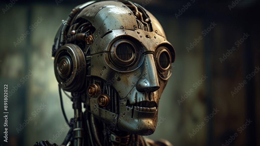 Fototapeta premium Worn silvery mechanic robot