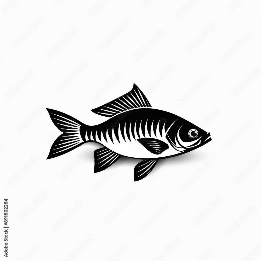 Black and White Fish Illustration on White Background. Black and White Fish Illustration on White Background.